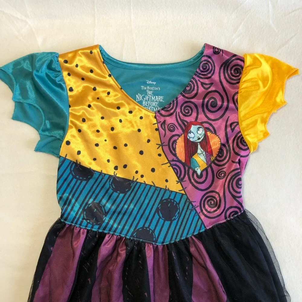 SALLY THE NIGHTMAY BEFORE CHRISTMAS Girl’s Patchwork Satin Dress Size M (8)